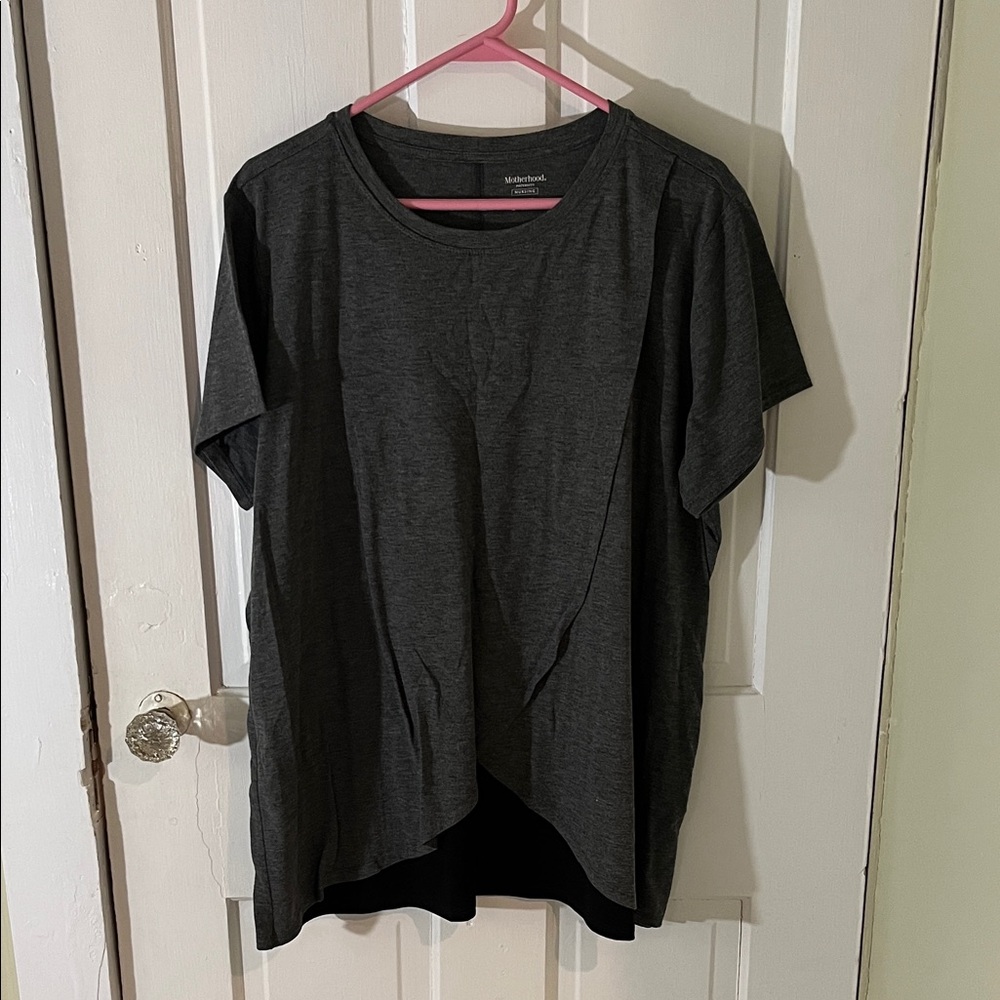Motherhood Maternity Nursing Charcoal Gray Short Sleeve Tee